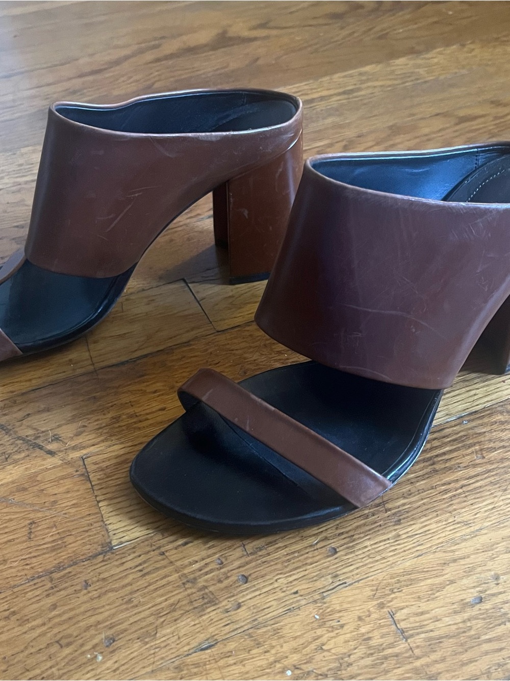 Dries Van Noten Brown Leather Wide Cuff Block Heel Sandal Mules Size 8.5/EU 39